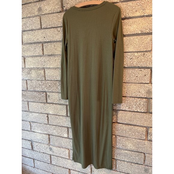 Vero Moda Maternity Olive Green Ribbed Long Sleeve Midi Dress With Side Slit - S - Picture 6 of 7
